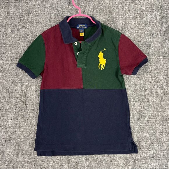 Polo Ralph Lauren Polo Shirt‎ Boys 7 Blue Colorblock Big Pony Short Sleeve - Picture 1 of 6
